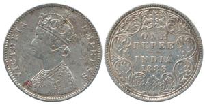 Victoria Empress, Silver Rupee, 1883, Bombay Mint. obv. A3, rev. I, ’ B’ raised top, dot a