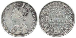 Victoria Empress, Silver Rupee (2), 1885, Bombay Mint. obv. C2, rev. 1, ’B’ incuse. About 