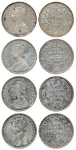 Victoria Empress, Silver Rupee (4), 1885, obv. A1, rev. I ’C’ Incuse, obv. C2, rev. I, ’B’