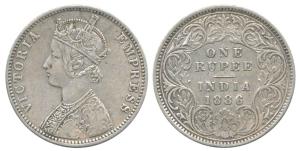 Victoria Empress, Silver Rupee, 1886, Bombay Mint, obv. C2, rev. I, ’C’ Incuse (Mule). Unl
