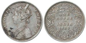 Victoria Empress, Silver Rupee (2) 1887, Bombay Mint, obv. C2, rev. I, ’B’ Incuse, Fine +,
