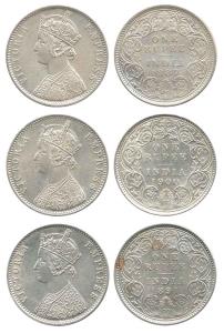 Victoria Empress, Silver Rupee (3), 1887, 1891 and 1900, Calcutta Mint. All with ’C’ Incus