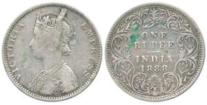 Victoria Empress, Silver Rupee, 1888, Bombay Mint. obv. C2, rev. I, ’B’ Incuse. About Fine