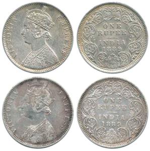 Victoria Empress, Silver Rupee (2), 1889, ’C’ Incuse and ’B’ Incuse. Very Fine to Very Fin