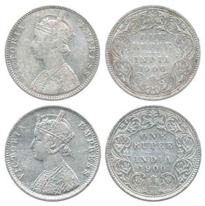 Victoria Empress, Silver Rupee (2), 1900, Calcutta Mint, obv. C3, rev. I, ’C’ Incuse, Bomb