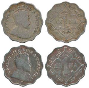 Edward VII, Cupro Nickel (2), One Anna, 1909 and 1910. Very Good, Scarce. (2)