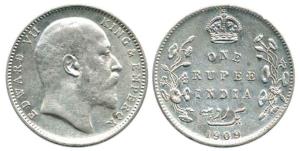 Edward VII, Silver Rupee, 1909, Bombay Mint, With Dot and No ’B’. Unlisted, Very Fine+, Ve