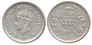 George VI, Silver ¼ Rupee, 1945, Lahore Mint, Large 5 (the digit 5 in the date large). Fin