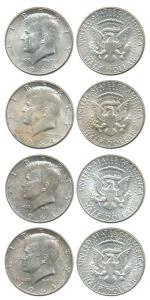 USA, Silver Kennedy ½ Dollar (4), 12.5g, 1964, .9 fine. Extremely Fine. (4)