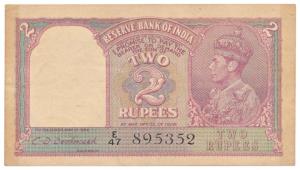 George VI, Rupees 2, 1943, signed C. D. Deshmukh, (Jhun #2.2). About Extremely Fine, Scarc