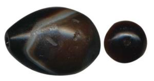 Ancient Beads made from Sulemani stones, one round and other pear shaped black with centra