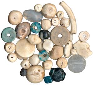 Ancient Beads, Haryana area, ancient shell and terracotta beads and a ear plug. Fine to Ve