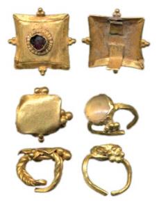 Ancient Gold Jewellery, (c. 100-300 AD), three small nose rings or ear ornaments, includin