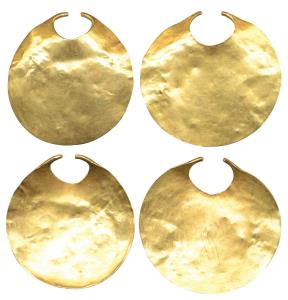 Ancient Gold Jewellery, a pair of circular discs used as ear ornaments. Gujarat region. 11