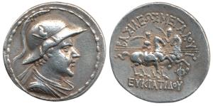 Indo-Greek, Baktria, Eukratides I, (c. 171-145 BC), Silver Tetradrachm, helmeted, diademed
