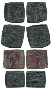 3Indo- Greek, Apollodotus II (c. 110-80 BC), Copper Obol, obv. Apollo standing with quiver