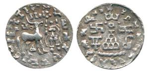 Kunindas, Amoghabhuti, (c. 200 BC), Silver Drachma, obv. deer standing to right, goddess h