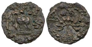 Kaushambi region, (c 200 BC), Cast Copper unit, elephant walking left with Brahmi legend K