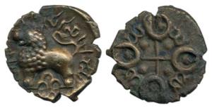 Satavahanas, Shri Satakarni, (c. 1st century BC) Copper 4.13 g, Junnar-Lion type, a lion s