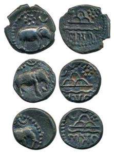 Western Kshatrapas, Kardamaka family, Damasena, (AD 223-236) Potin (3) unit, half and frac