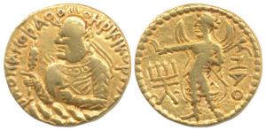 Kushanas, Huvishka, (AD 152-192), Gold Dinar, obv. nimbate, diademed and crowned half-leng
