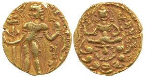 Guptas, Skandagupta (AD 455-480), Gold Dinar, Archer type, obv. king nimbate standing left