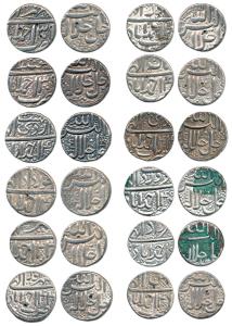 Akbar, Silver Rupee (12), Ahmedabad Mint, Allahu Akbar type, complete set of 12 different 