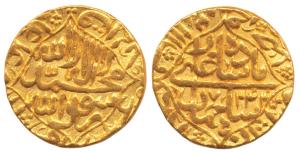 Shah Jahan, Gold Mohur, Akbarabad Mint, AH 1044/7, lozenge-area type on both sides (KM 258