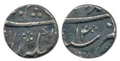 Aurangzeb, Silver 1/16 Rupee, 0.66 g, Ahmednagar Mint, RY 14, Not listed in any catalogue.