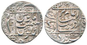Aurangzeb, Silver Rupee, Junagadh Mint, square-area type, mint name in the margins on rev.