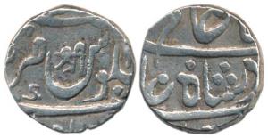 Mominabad urf Chakan Mint, Silver Rupee, in the name of Shah Alam II, Nagari Shri on rev. 