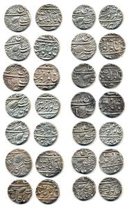 Amritsar Mint, Silver Rupees (14), Gobindshahi couplet and Pipal leaf, different dates VS 