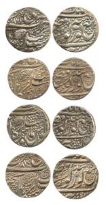 Amritsar Mint, Silver Rupees (4), Gobindshahi couplet and Pipal leaf, years VS 1876, 1877/