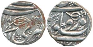 Kashmir Mint, Silver Rupee, VS 1894, Gobindshahi couplet (KM 51). A few rust spots otherwi