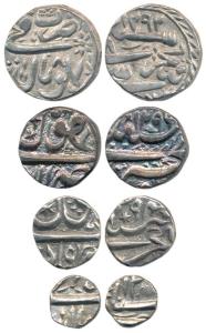 Shah Jahan Begum (1285-1319), set of 4, Silver Rupee, 1/2, ¼ and 1/8, AH 1292, 1296, 1294 