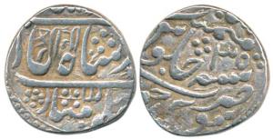 Sawai Jaipur Mint, Silver Rupee, RY 35, with Nagari letters Sri Ti on obv. Very Fine, Scar