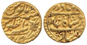 Mughal issue, Sawai Jaipur Mint, Gold Mohur, in the name of Bahadur Shah II, RY 10. Very F