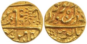 Dar ul Mansur Jodhpur Mint, Gold Mohur, 11 g, in the name of Muhammad Akbar II, inverted N