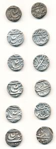 Silver Rupee (6), different rulers Amar Singh, Karm Singh and Narinder Singh (KM 10, 30, 1