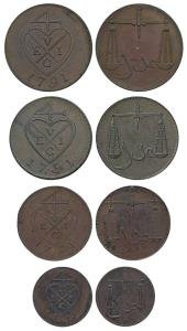 Copper (4), Complete Proof set of 4: 2 Pice, 11/2 Pice, Pice and ½ Pice also known as 8, 6