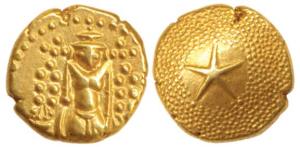 Star Pagoda, Gold 3.42 g, single Swami (Balaji-Tirupati) standing, facing front on obv.; s