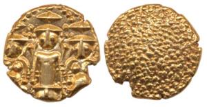 3-Swami Pagoda, Gold 3.37 g, three human figures, Tirupati Balaji in the centre and flanke