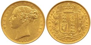 Great Britain, Victoria Queen, Gold Sovereign 1851, Shield on rev. Extremely Fine, Rare.