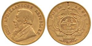 South Africa, Gold Kruger Pond, 8 g, 1896, Single Shaft wagon on rev. (KM 10.2). Very Fine