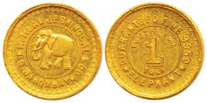Tola Coinage, M/s Kirtilal Jeshinglal & Co. Bombay on obv., Touch 100, 1 Tola, Guranteed F