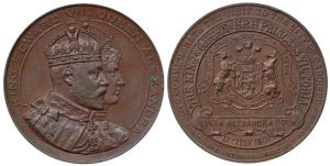 Edward VII, Copper Visit to Cardiff Medal, 1907, conjoined busts of the Monarch and the Qu