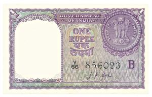 Rupee 1, 1957, signed L. K. Jha, Inset B (Jhun # 1.4.2). Uncirculated.