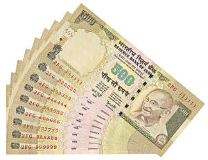 Rupees 500, 2008, signed Y. V. Reddy, set of 9 fancy numbers, solid serial numbers 111111-