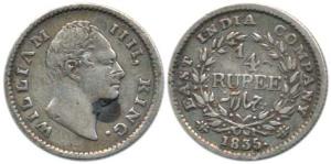 William IV, Silver ¼ Rupee, 1835, Calcutta Mint, Dug out 'F', 18 Berries, dot after date. 