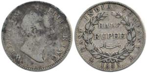 William IV, Silver ½ Rupee, 1835, Calcutta Mint, obv. 'F' incuse, rev. 20 Berries, Two Lea